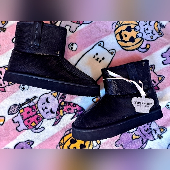 Juicy Couture *Brand New Black Sequins Fall Winter Ugg Style Boots Size U.S. 8.5 - Picture 1 of 8